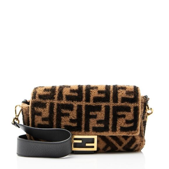 Fendi Handbags - Fendi Shearling FF Baguette Shoulder Bag